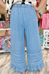 Solid Cotton Chambray Ruffled Hem Wide Leg Pants