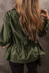 Solid Cotton Snap Button Zipper Fitted Waist Collared Jacket