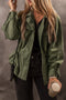 Solid Cotton Snap Button Zipper Fitted Waist Collared Jacket