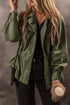 Solid Cotton Snap Button Zipper Fitted Waist Collared Jacket