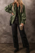 Solid Cotton Snap Button Zipper Fitted Waist Collared Jacket