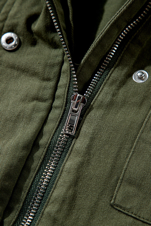 Solid Cotton Snap Button Zipper Fitted Waist Collared Jacket