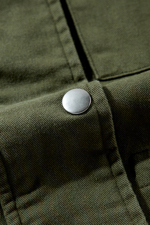 Solid Cotton Snap Button Zipper Fitted Waist Collared Jacket