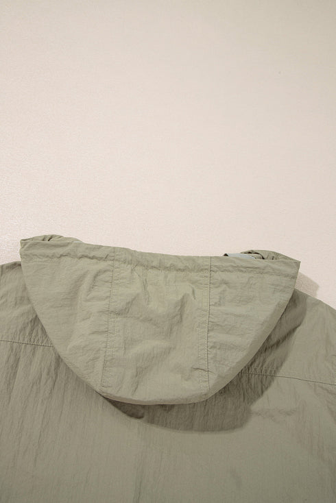 Solid Cropped Hooded Zipped Pocket Utility Jacket