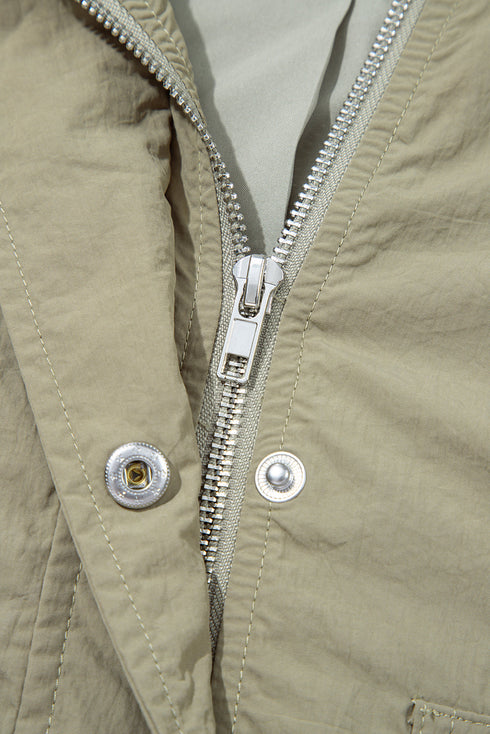 Solid Cropped Hooded Zipped Pocket Utility Jacket