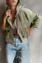 Solid Cropped Hooded Zipped Pocket Utility Jacket