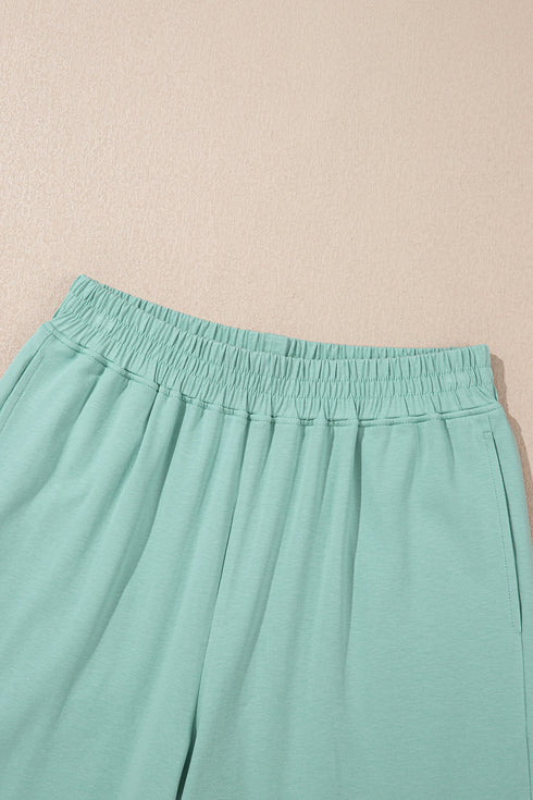 Solid Cropped Tank And Wide Leg Active Pant Set