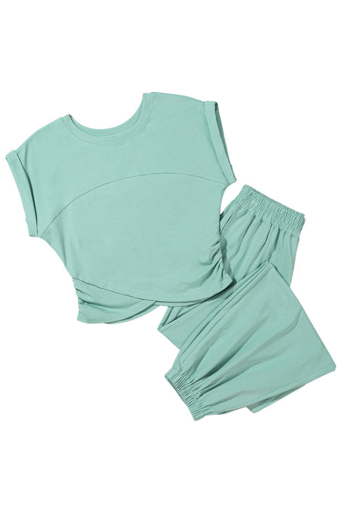 Solid Cropped Tank And Wide Leg Active Pant Set