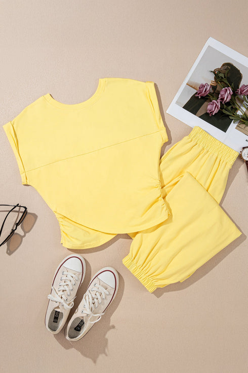 Solid Cropped Tank And Wide Leg Active Pant Set