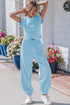 Solid Cropped Tank And Wide Leg Active Pant Set