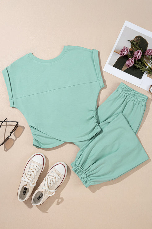 Solid Cropped Tank And Wide Leg Active Pant Set