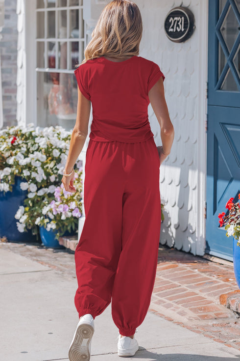 Solid Cropped Tank And Wide Leg Active Pant Set