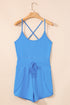 Solid Crossed Spaghetti Strap Drawstring Sporty Romper