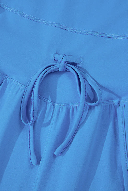 Solid Crossed Spaghetti Strap Drawstring Sporty Romper