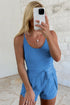 Solid Crossed Spaghetti Strap Drawstring Sporty Romper