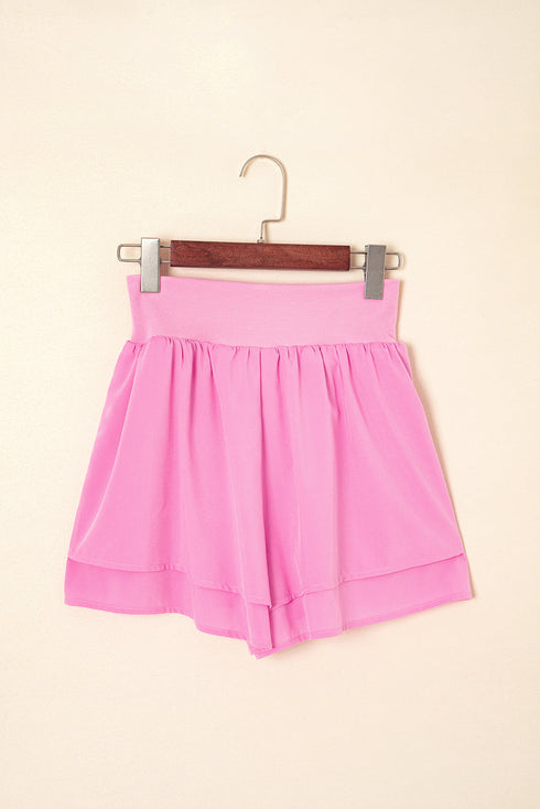 Solid Crossed Waist Tiered Flowy Casual Shorts