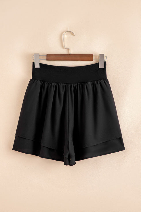 Solid Crossed Waist Tiered Flowy Casual Shorts