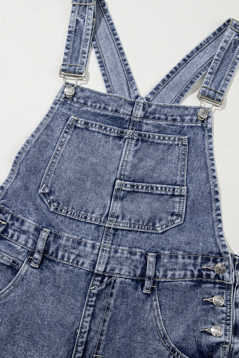 Solid Denim Bib Wide Leg Pocket Jumpsuit