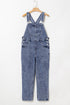 Solid Denim Bib Wide Leg Pocket Jumpsuit