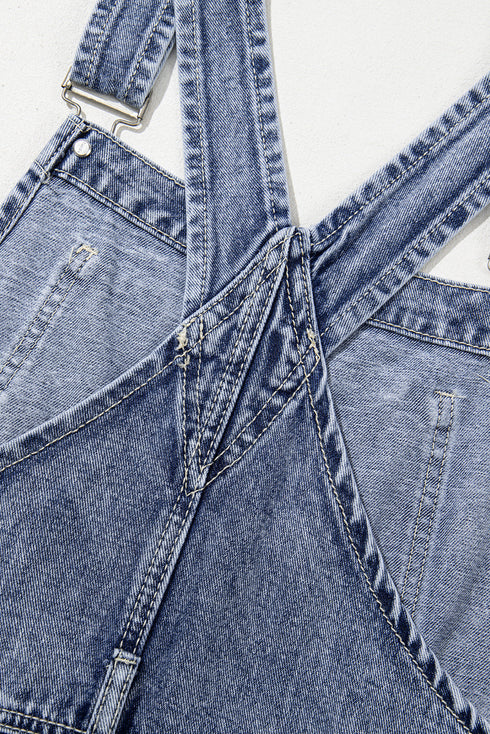 Solid Denim Bib Wide Leg Pocket Jumpsuit