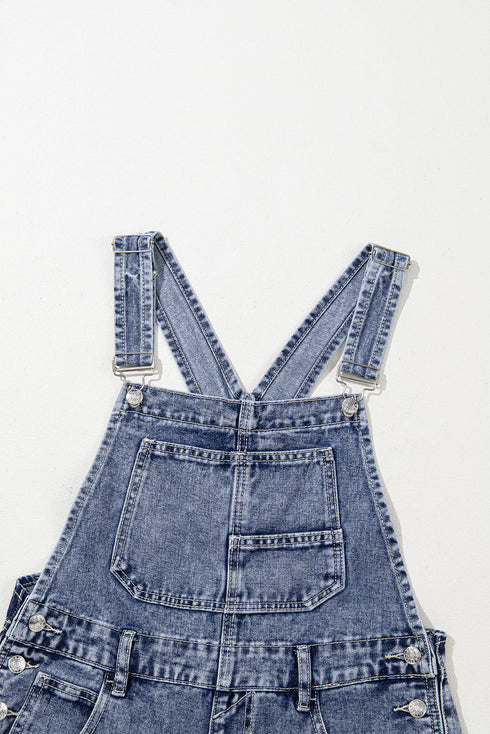 Solid Denim Bib Wide Leg Pocket Jumpsuit