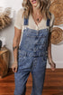 Solid Denim Bib Wide Leg Pocket Jumpsuit