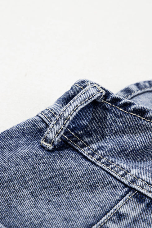 Solid Denim Bib Wide Leg Pocket Jumpsuit