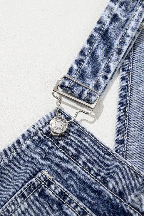 Solid Denim Bib Wide Leg Pocket Jumpsuit