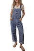 Solid Denim Bib Wide Leg Pocket Jumpsuit