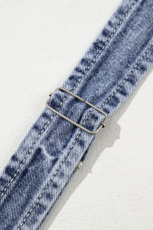 Solid Denim Bib Wide Leg Pocket Jumpsuit