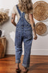 Solid Denim Bib Wide Leg Pocket Jumpsuit