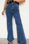 Solid Denim Button Detail Rolled Edge Flare Leg Jeans