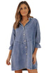 Solid Denim Buttoned Long Sleeve H Line Mini Dress