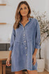 Solid Denim Buttoned Long Sleeve H Line Mini Dress