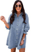 Solid Denim Buttoned Long Sleeve H Line Mini Dress