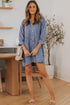 Solid Denim Buttoned Long Sleeve H Line Mini Dress