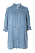 Solid Denim Buttoned Long Sleeve H Line Mini Dress