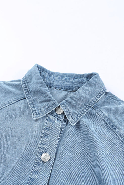 Solid Denim Buttoned Long Sleeve H Line Mini Dress