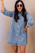 Solid Denim Buttoned Long Sleeve H Line Mini Dress