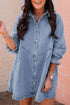 Solid Denim Buttoned Long Sleeve H Line Mini Dress