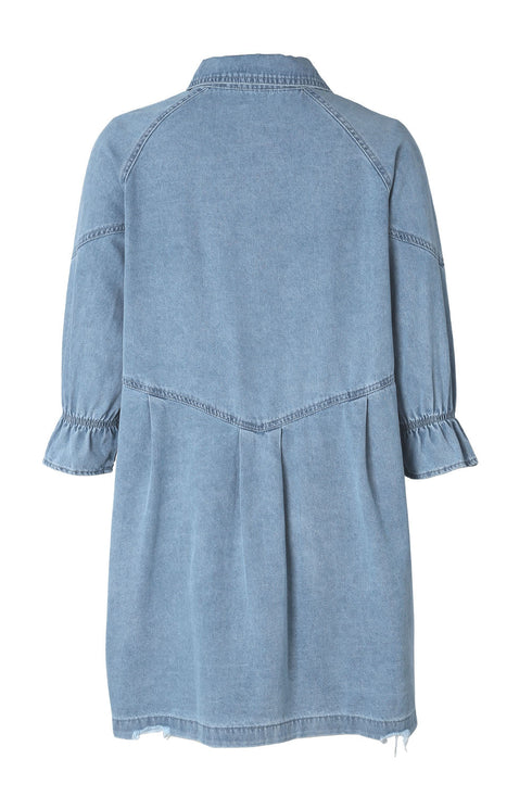 Solid Denim Buttoned Long Sleeve H Line Mini Dress