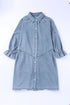Solid Denim Buttoned Long Sleeve H Line Mini Dress