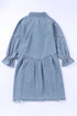Solid Denim Buttoned Long Sleeve H Line Mini Dress