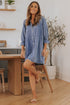 Solid Denim Buttoned Long Sleeve H Line Mini Dress
