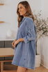 Solid Denim Buttoned Long Sleeve H Line Mini Dress