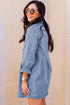 Solid Denim Buttoned Long Sleeve H Line Mini Dress