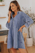 Solid Denim Buttoned Long Sleeve H Line Mini Dress