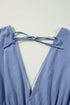 Solid Denim Deep V Neck Cut Out Maxi Dress
