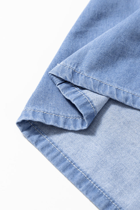Solid Denim Deep V Neck Cut Out Maxi Dress