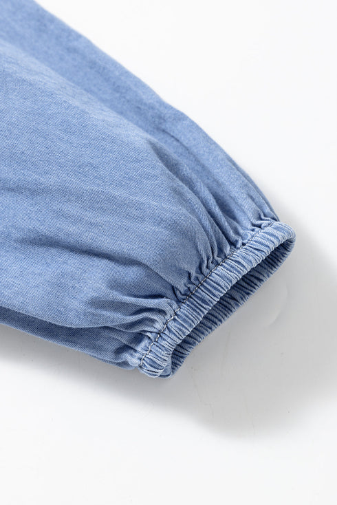 Solid Denim Deep V Neck Cut Out Maxi Dress